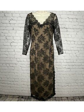 VTG Victor Costa Black Lace Long Sleeve Lined Zipped Shift Dress USA Size 6